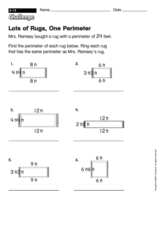 Lots Of Rugs, One Perimeter - Perimeter Worksheet With Answers