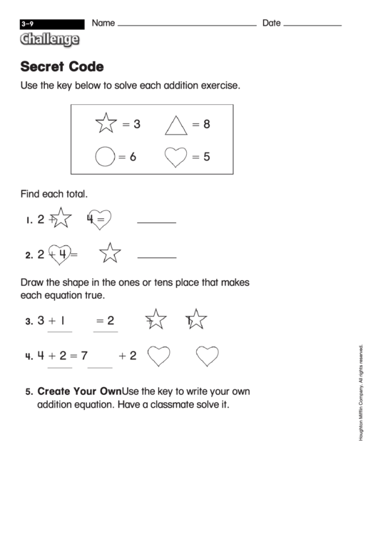 Secret Code - Math Worksheet With Answers Printable pdf