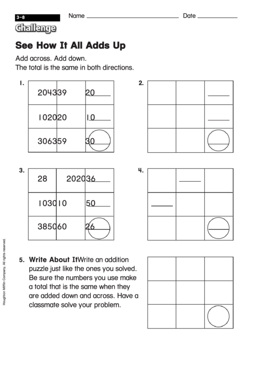See How It All Adds Up - Addition Worksheet With Answers Printable pdf