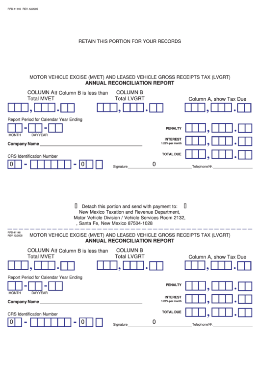 Form Rpd-41146 - Annual Reconciliation Report - 2005 Printable pdf