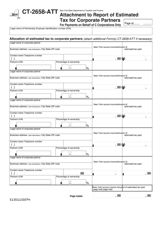 Fillable Form Ct-2658-Att - Attachment To Report Of Estimated Tax For Corporate Partners - 2015 Printable pdf