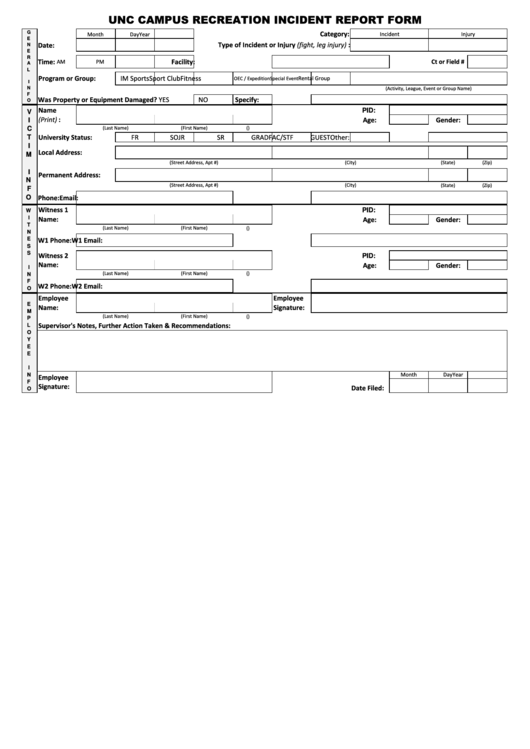 University Incident Report Form Printable pdf