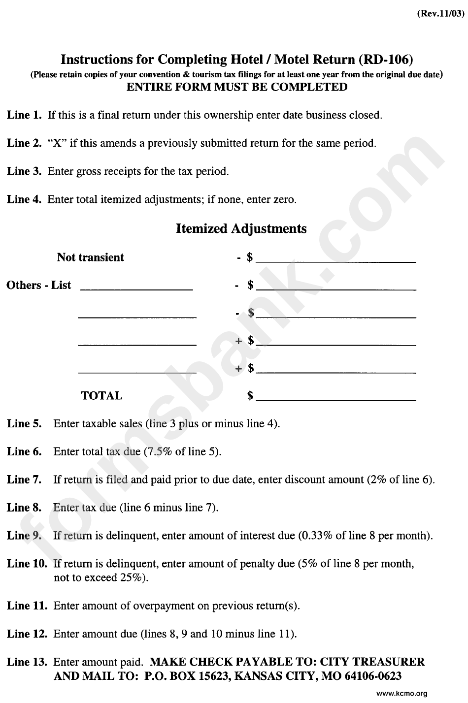 Instructions For Completing Hotel/motel Return (Form Rd-106) And Food Establishment (Form 107)