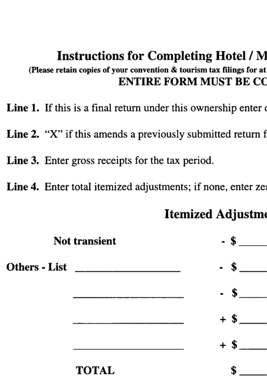 Instructions For Completing Hotel/motel Return (Form Rd-106) And Food Establishment (Form 107) Printable pdf