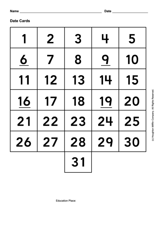 Number Chart 1-30 Printable pdf