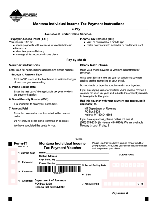 Fillable Form-It - Montana Individual Income Tax Payment Voucher Printable pdf