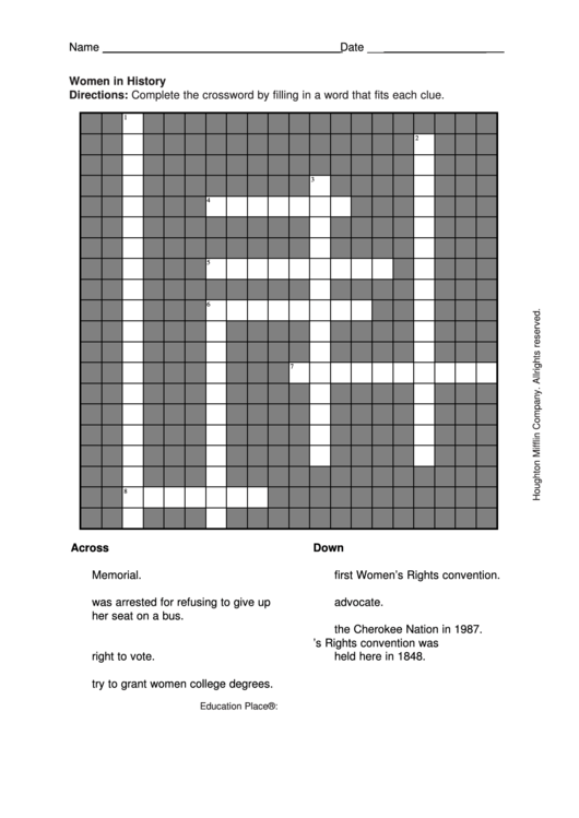 Women In History Crossword Puzzle Template Printable pdf