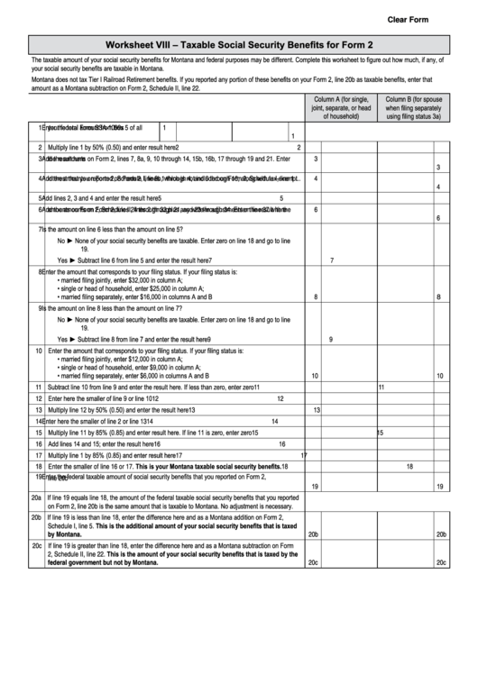 Fillable Worksheet Viii Taxable Social Security Benefits For Form 2