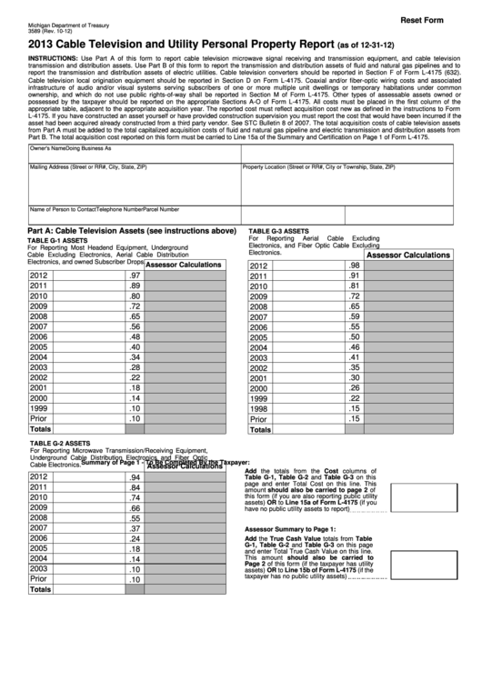 Fillable Form 3589 - Cable Television And Utility Personal Property Report - 2013 Printable pdf