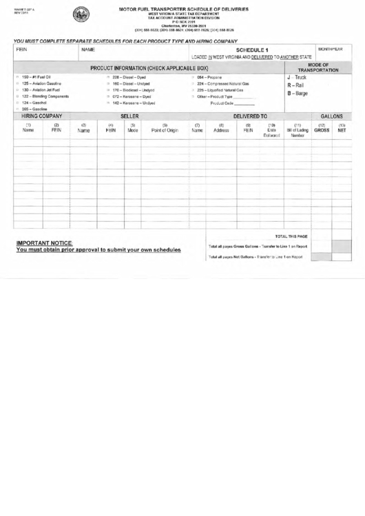 Fillable Form Wv/mft-507 A (Schedule 1) - Motor Fuel Transporter Schedule Of Deliveries Printable pdf