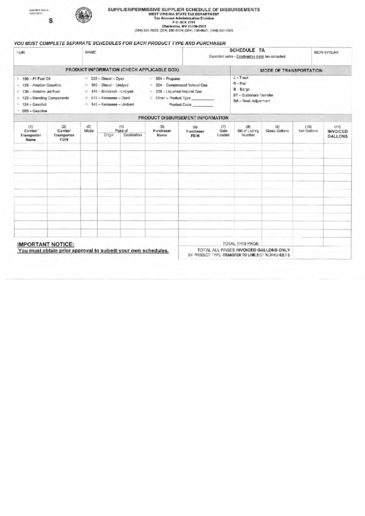 Fillable Form Wv/mft-504 H (Schedule 7a) - Supplier/permissive Supplier Schedule Of Disbursements Printable pdf