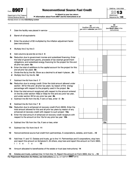 Fillable Form 8907 - Nonconventional Source Fuel Credit - 2013 Printable pdf
