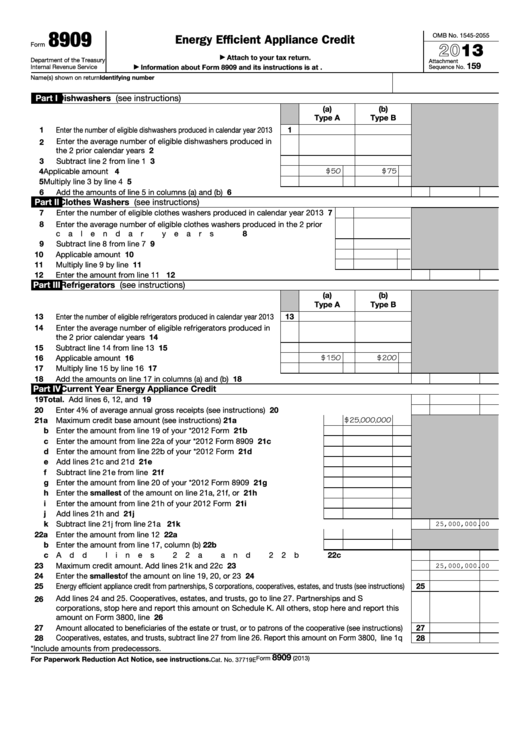 Fillable Form 8909 - Energy Efficient Appliance Credit - 2013 Printable pdf