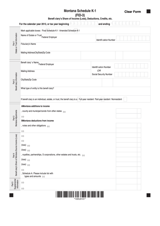 Fillable Montana Schedule K-1 (Form Fid-3) - Beneficiary