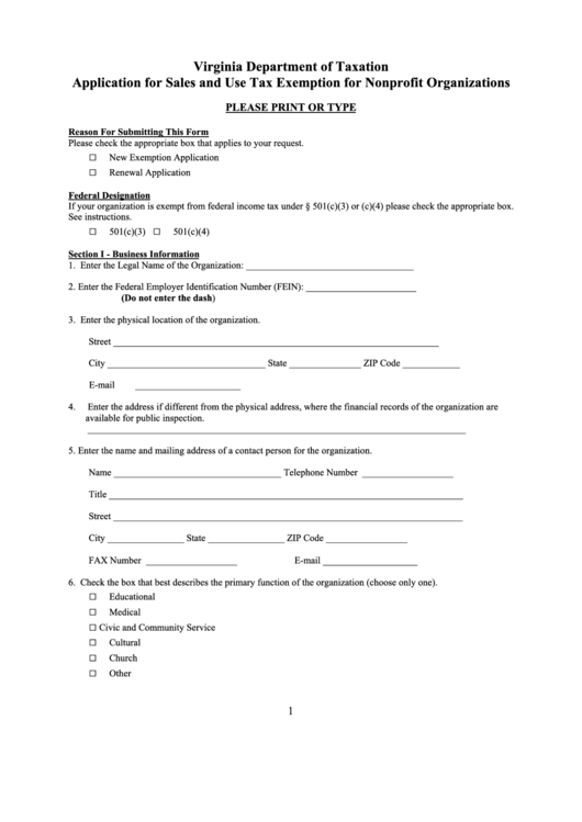 Application For Sales And Use Tax Exemption For Nonprofit Organizations Printable pdf