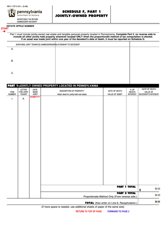 Fillable Schedule F (Form Rev-1737-5 Ex) - Jointly-Owned Property Printable pdf