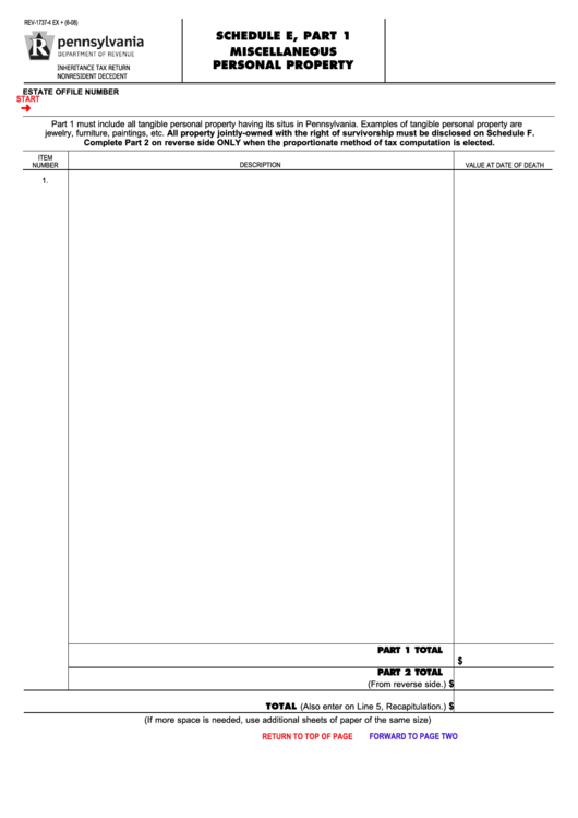 Fillable Schedule E (Form Rev-1737-4 Ex) - Miscellaneous Personal Property Printable pdf