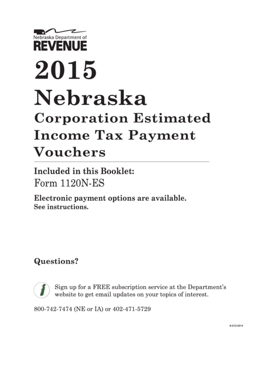 Fillable Form 1120n-Es - Nebraska Corporation Estimated Income Tax Payment Vouchers - 2015 Printable pdf