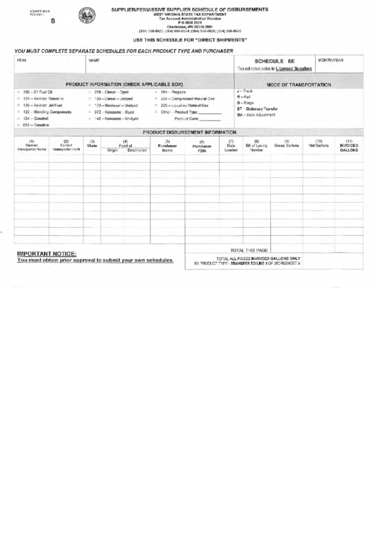 Fillable Form Wv/mft-504 E (Schedule 5e) - Supplier/permissive Supplier Schedule Of Disbursements Printable pdf