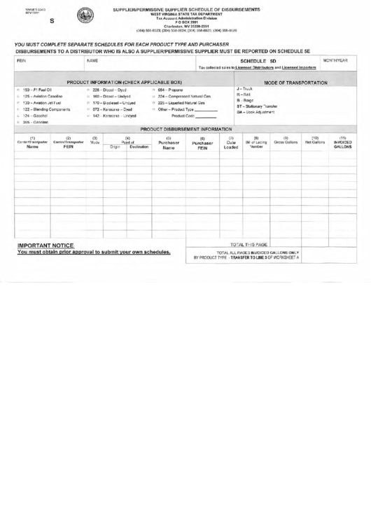 Fillable Form Wv/mft-504 D (Schedule 5d) - Supplier/permissive Supplier Schedule Of Disbursements Printable pdf