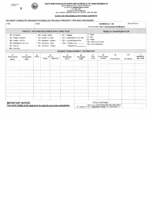 Fillable Form Wv/mft-504 C (Schedule 5a) - Supplier/permissive Supplier Schedule Of Disbursements Printable pdf