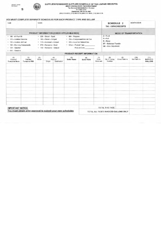 Fillable Form Wv/mft-504 B (Schedule 2) - Supplier/permissive Supplier Schedule Of Disbursements Printable pdf