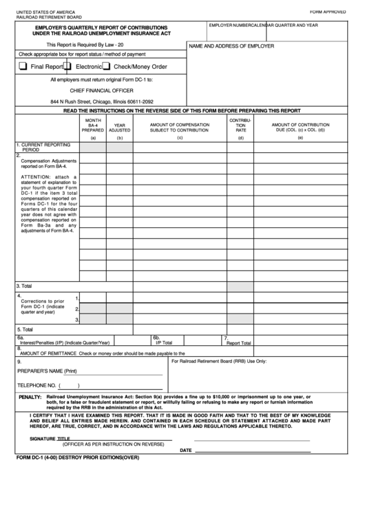 Fillable Form Dc-1 - Employer