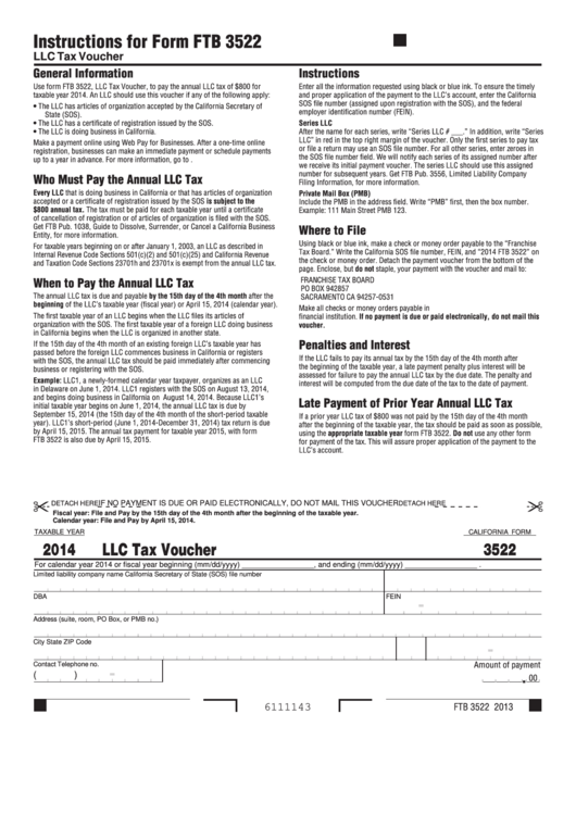 Form Ftb 3522 - California Llc Tax Voucher - 2014
