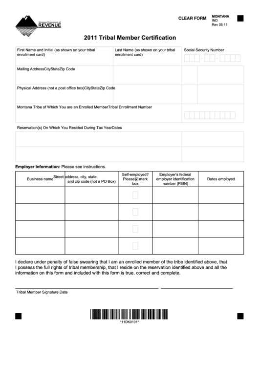 Fillable Form Ind - Tribal Member Certification - 2011 Printable pdf