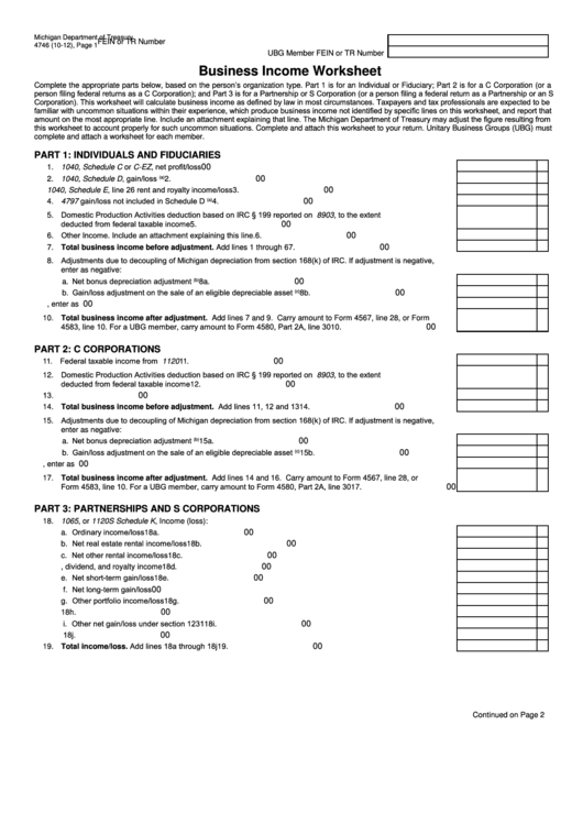 Form 4746 - Business Income Worksheet printable pdf download