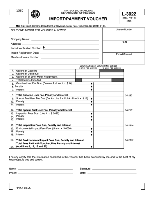 Form L-3022 - Import/payment Voucher Printable pdf