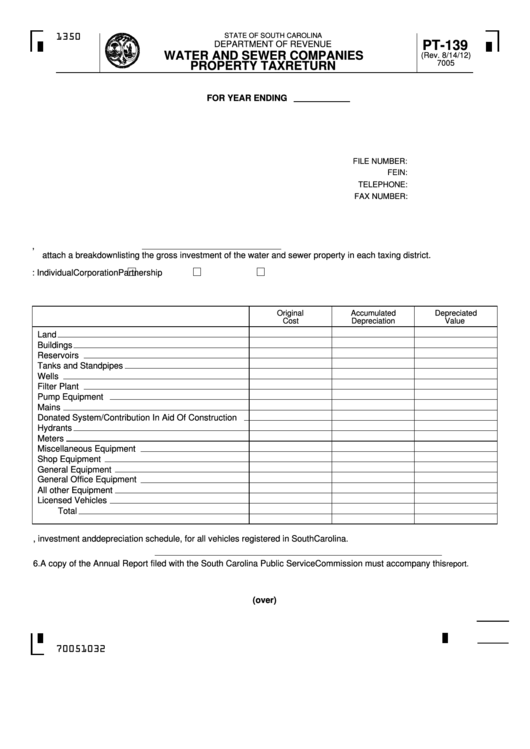 Form Pt-139 - Water And Sewer Companies Property Tax Return Printable pdf