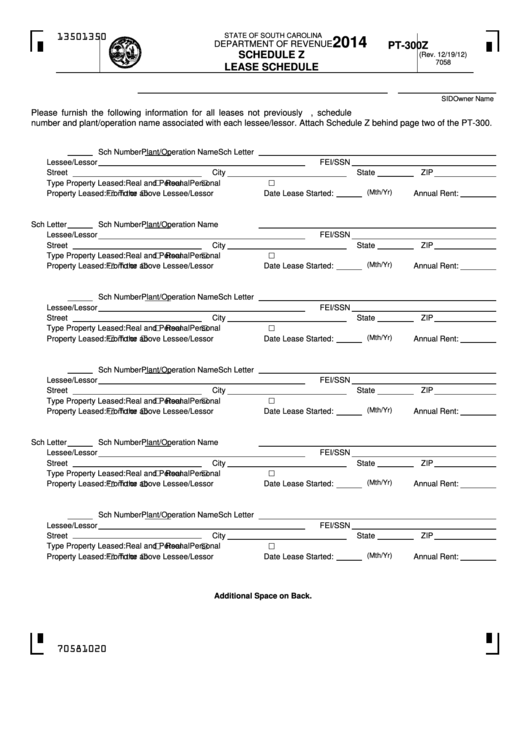 Form Pt-300z - Schedule Z - Lease Schedule Printable pdf