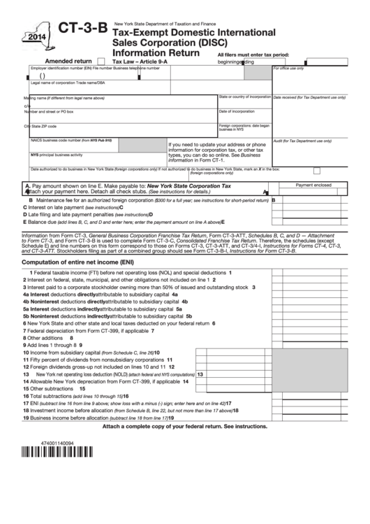 Form Ct-3-B - Tax-Exempt Domestic International Sales Corporation (Disc) Information Return - 2014 Printable pdf
