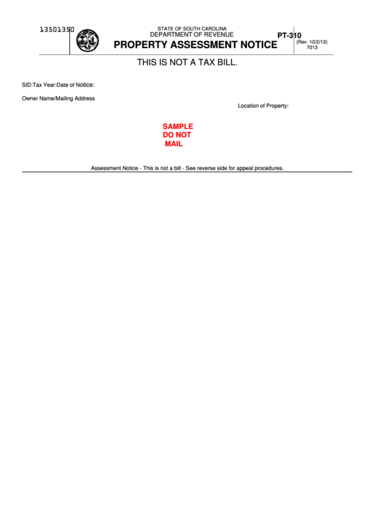 Form Pt-310 - Property Assessment Notice Printable pdf