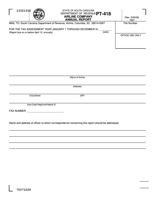 Form Pt-418 - Airline Company Annual Report Printable pdf