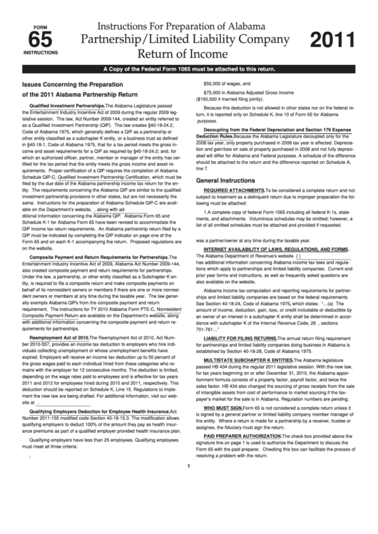 Form 65 Instructions - Partnership/limited Liability Company Return Of Income - 2011 Printable pdf