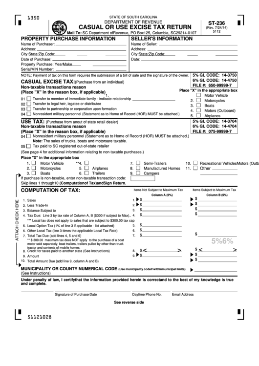 Form St-236 - Casual Or Use Excise Tax Return Printable pdf