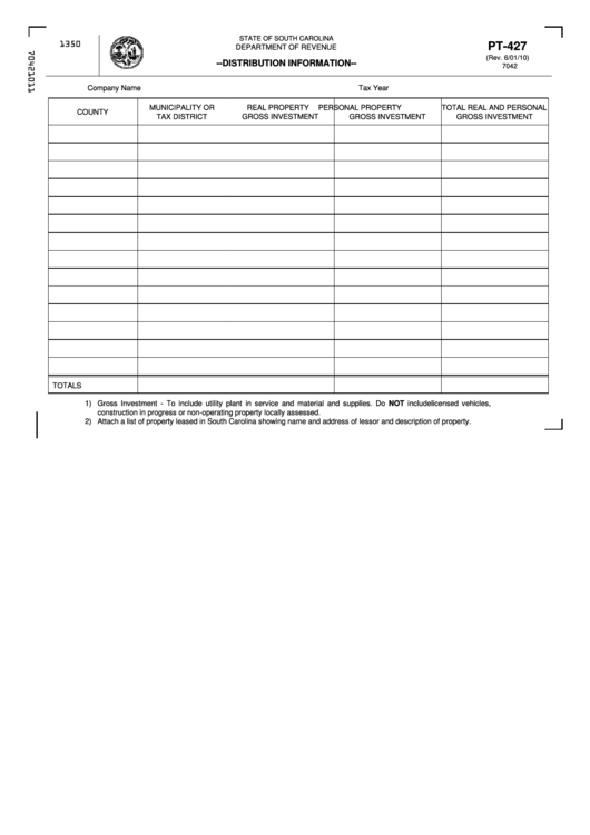 Form Pt-427 - Distribution Information Printable pdf