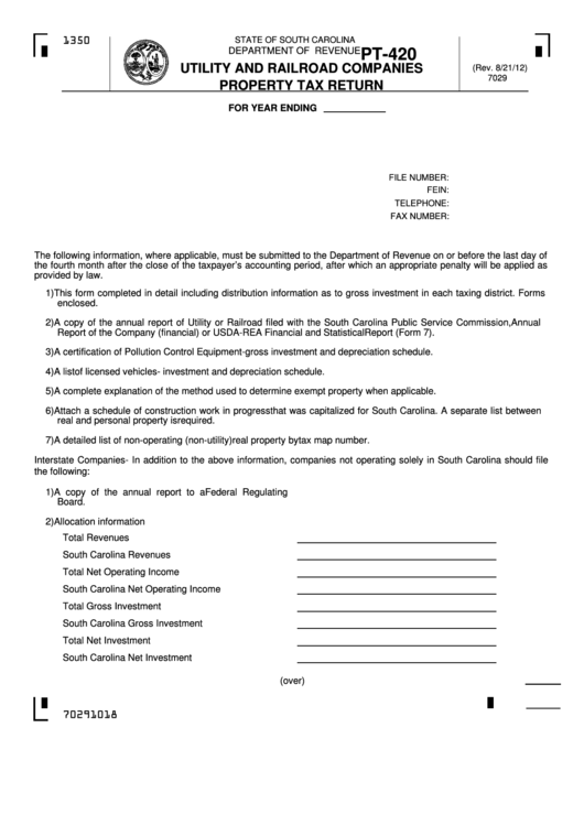 Form Pt-420 - Utility And Railroad Companies Property Tax Return Printable pdf