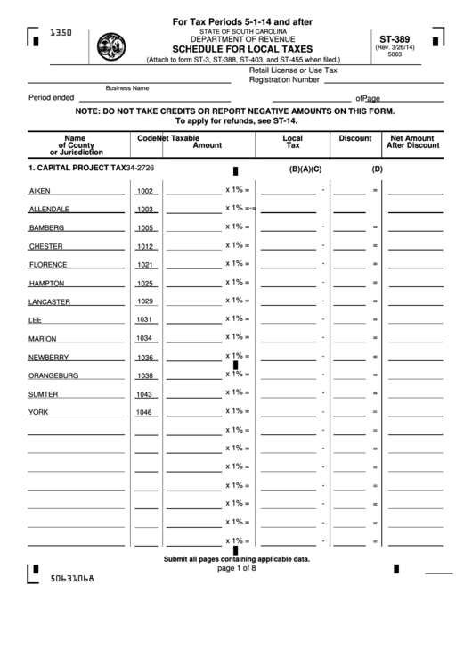 Fillable Form St-389 - Schedule For Local Taxes Printable pdf