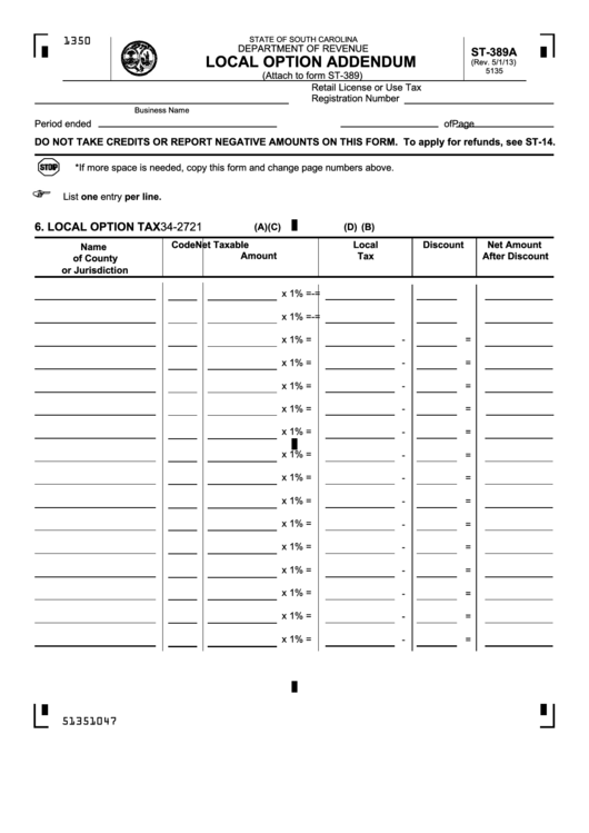 Form St-389a - Local Option Addendum Printable pdf