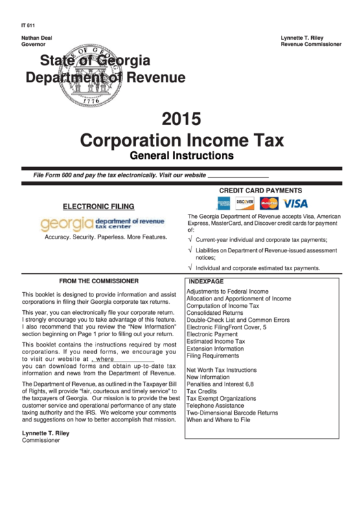 2015 Corporation Income Tax General Instructions - Georgia Department Of Revenue