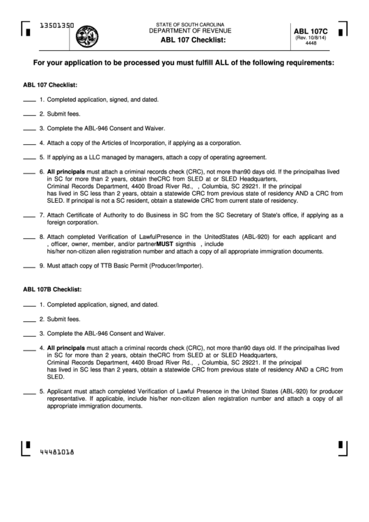 Form Abl 107c - Abl 107 Checklist Printable pdf