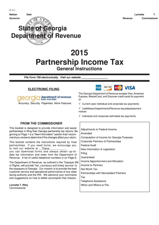 Form It-711 - Partnership Income Tax General Instructions - 2015 Printable pdf