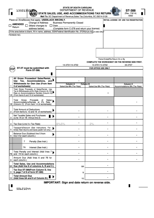 Form St-388 - State Sales, Use, And Accommodations Tax Return Printable pdf