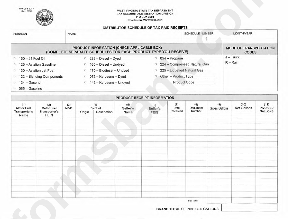 Form 501 A - Distributor Schedule Of Tax-Paid Receipts