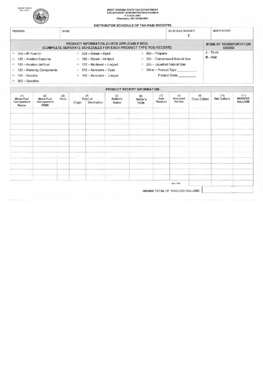 Fillable Form 501 A - Distributor Schedule Of Tax-Paid Receipts Printable pdf