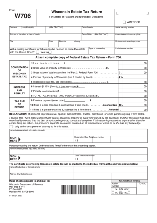 Fillable Form W706 Wisconsin Estate Tax Return printable pdf download