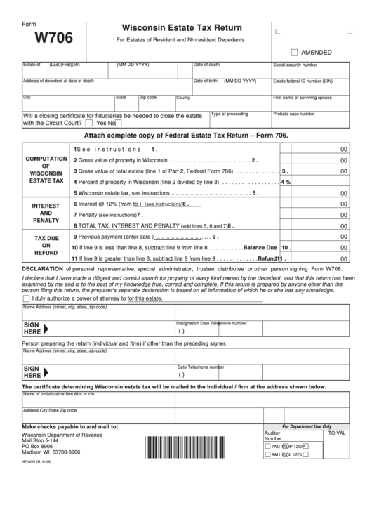 Fillable Form W706 Wisconsin Estate Tax Return Printable Pdf Download